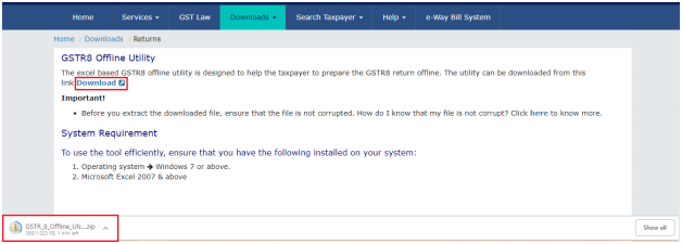 Zipped GSTR-8 offline