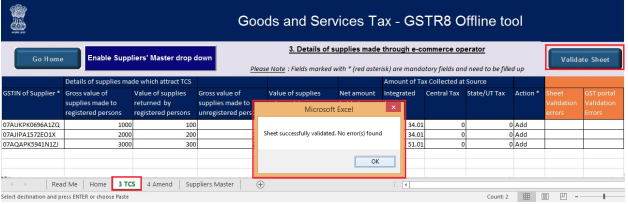 Click validate sheet