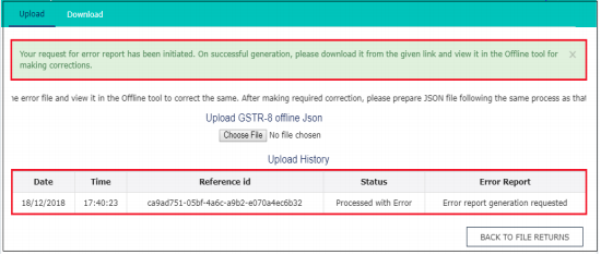 Columns Status and Error Report