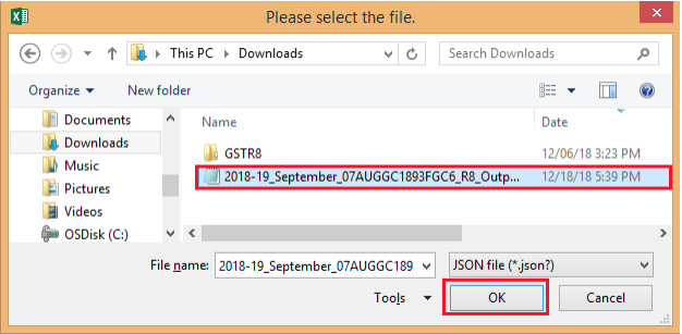 Select downloaded JSON file