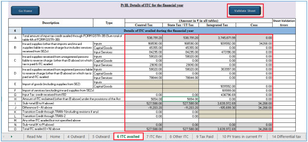 Click validate sheet