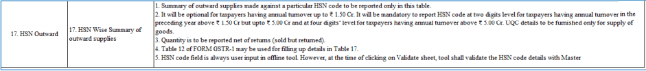 17 HSN Outward table description