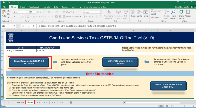 Click open downloaded GSTR-9A JSON file