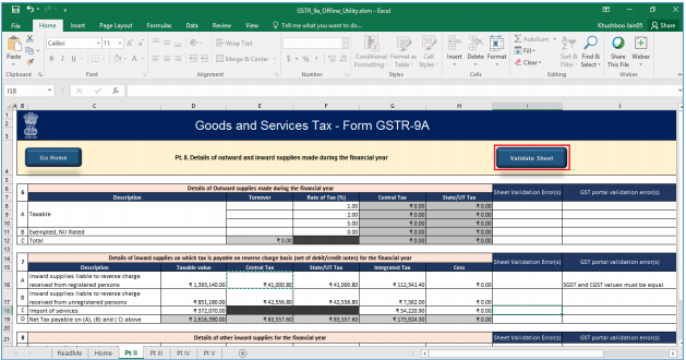 Click Validate Sheet