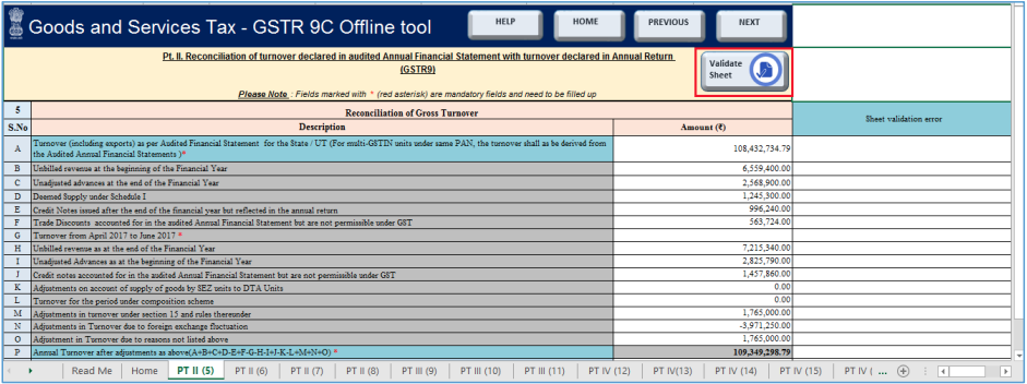 Click validate sheet