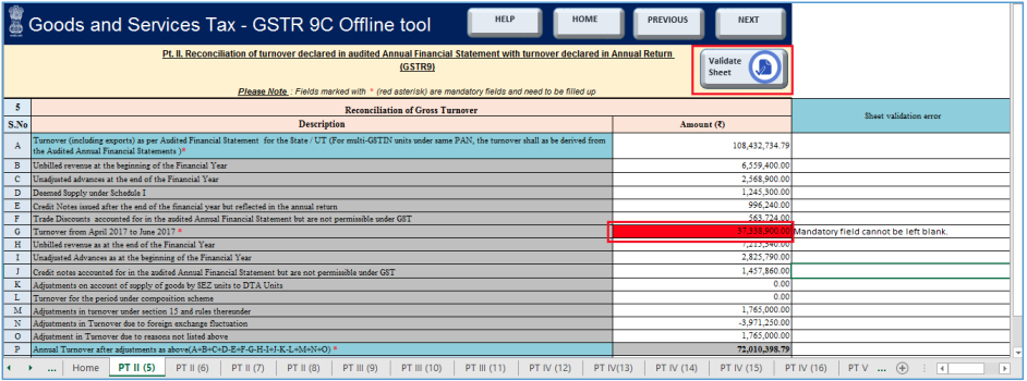 Sheet validation error