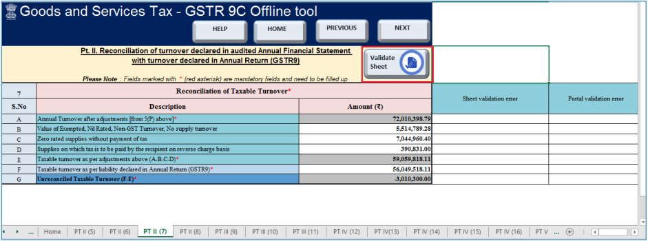 click validate sheet