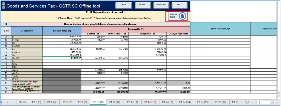 Click validate sheet