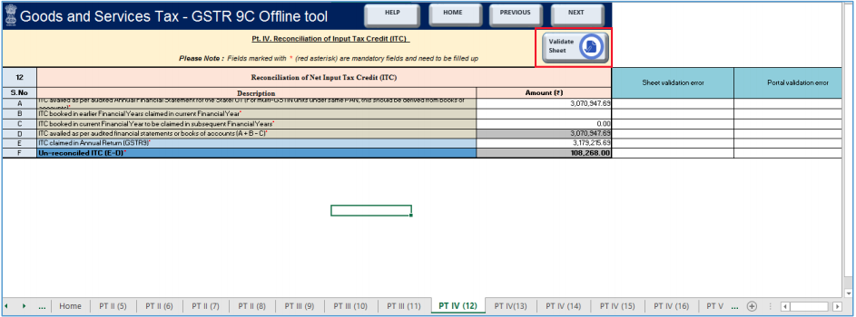 Click Validate sheet