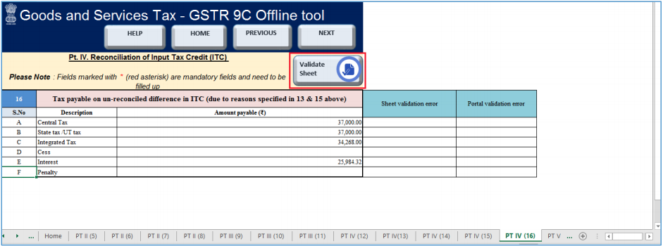 Click validate sheet