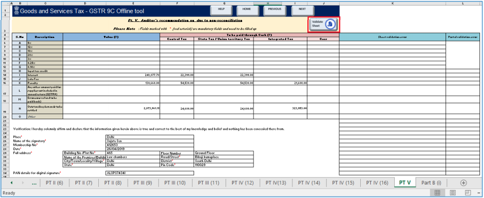 Click validate sheet