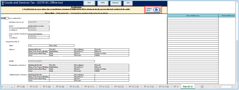 Click validate sheet