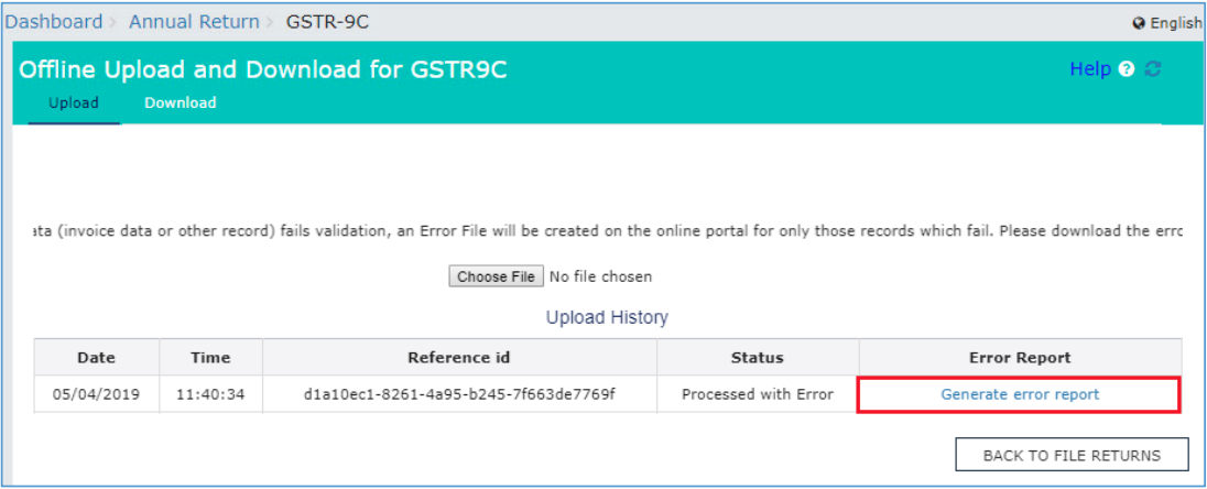 click generate error report