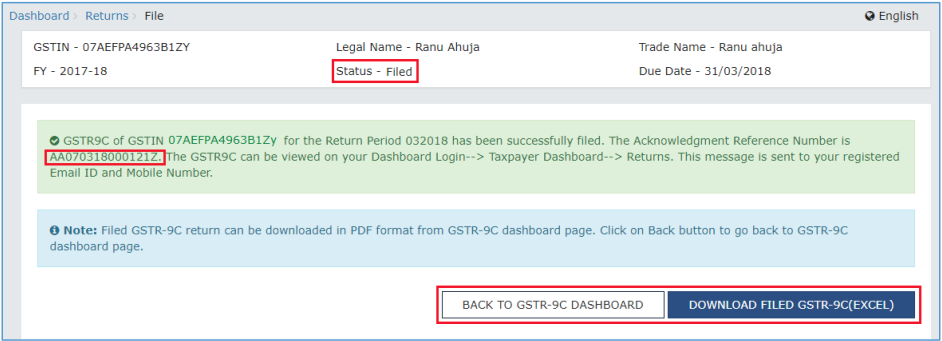 Click Download Filed GSTR-9C-excel