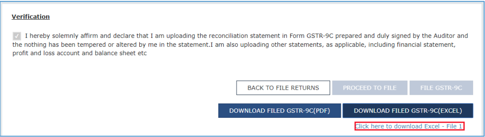Click Download filed GSTR-9C-excel