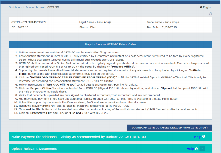 Click view GSTR-9C