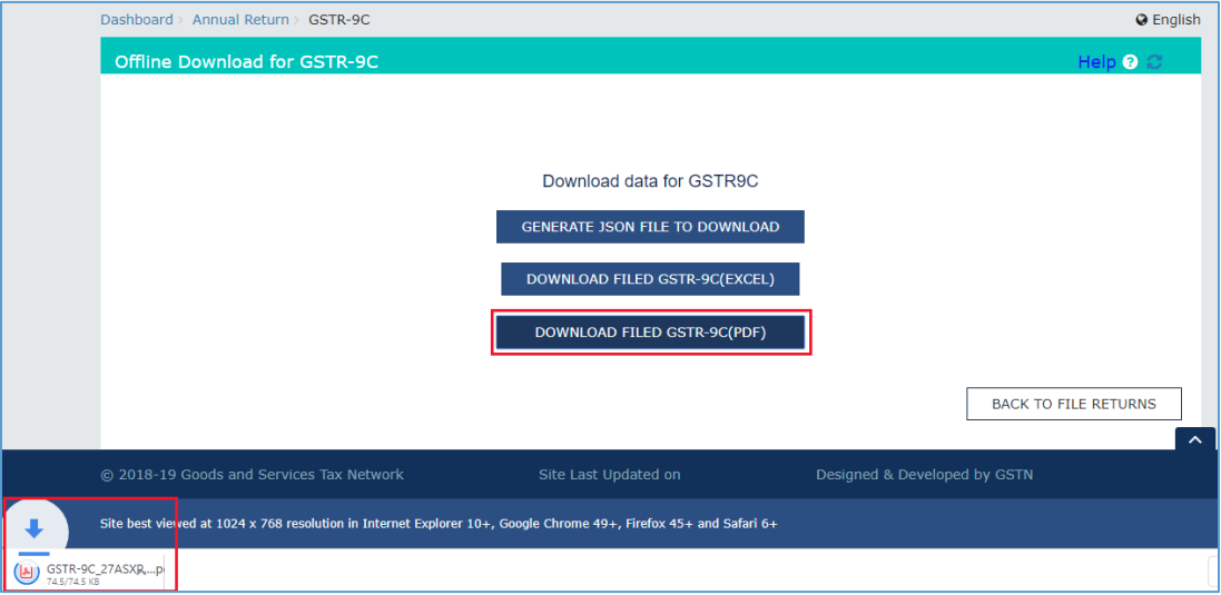 Click Download filed GSTR-9C (pdf)