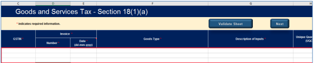 Enter details in each field of worksheet