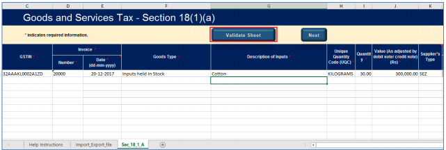 Click Validate Sheet