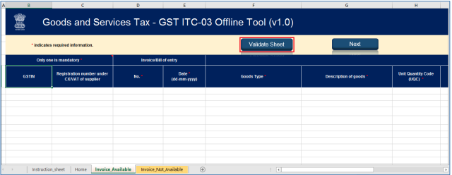 Click Validate Sheet