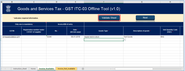 Click Validate Sheet