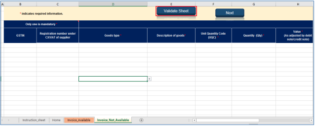 Click Validate Sheet