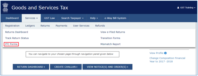 GST Home page is displayed