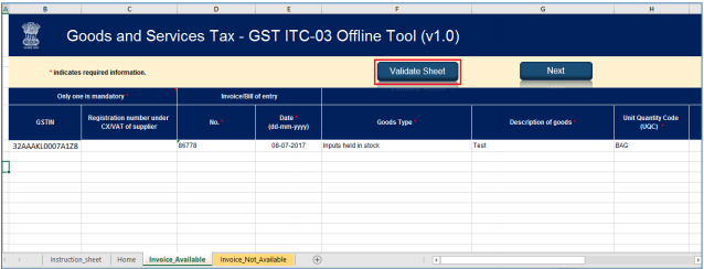 Click Validate Sheet