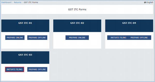 Select GST ITC-03 INITIATE FILING