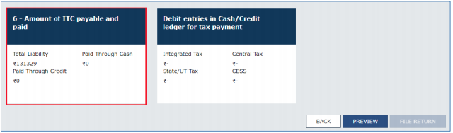 Select Amount of ITC payable and paid