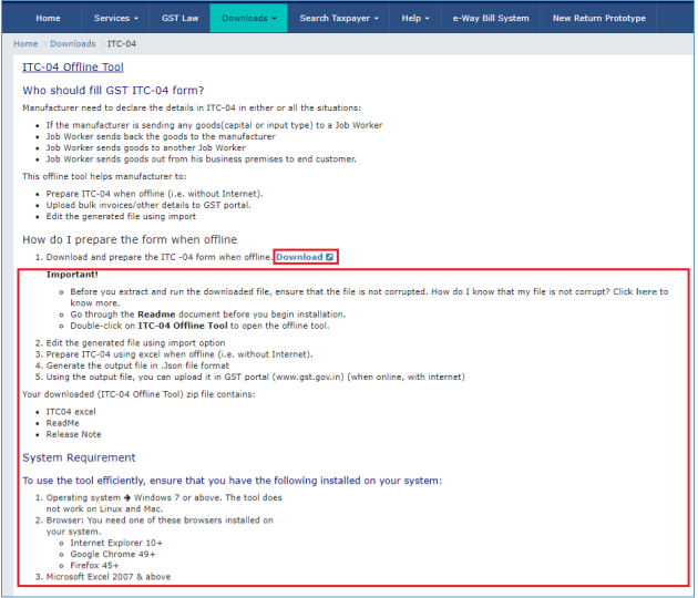 ITC-04 Offline Tool page