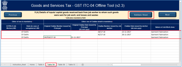 Click validate sheet