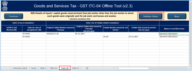 click validate sheet