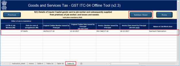 Click validate sheet