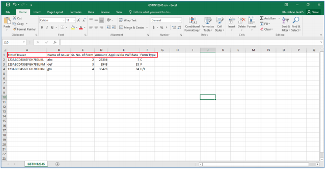 Enter the details in Excel