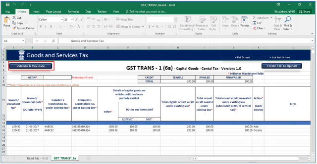 Click the Validate & Calculate Sheet