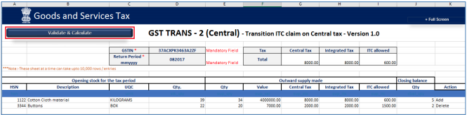 Click Validate & Calculate Sheet