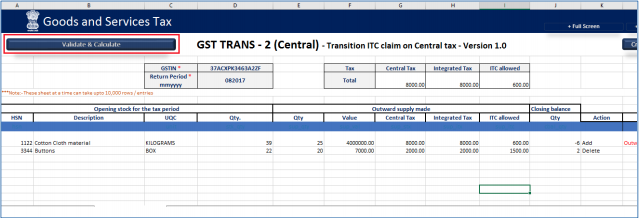 click Validate and Calculate Sheet