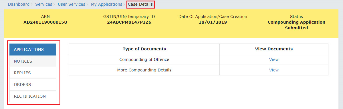 Case Details page