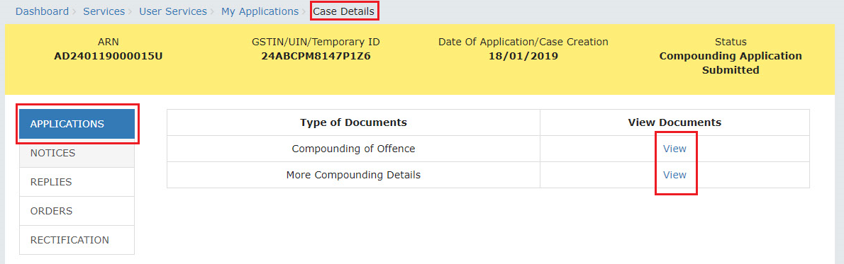 Case Details page