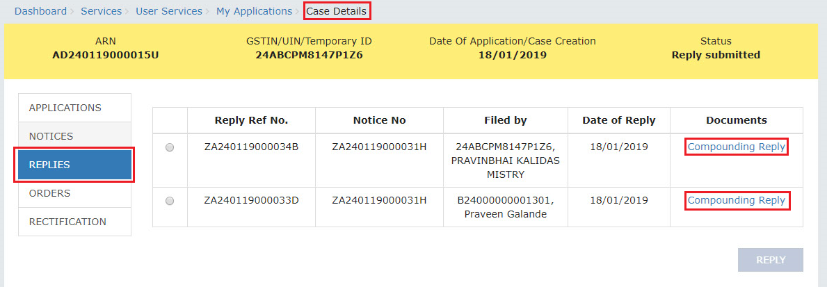 Case Details page