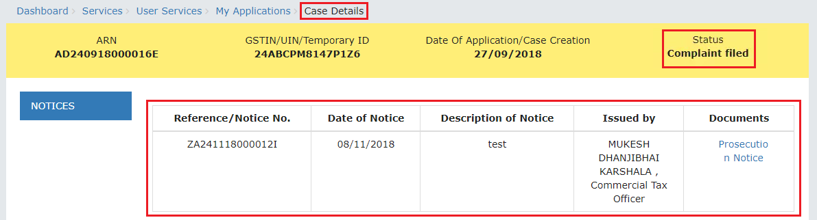 Case Details page