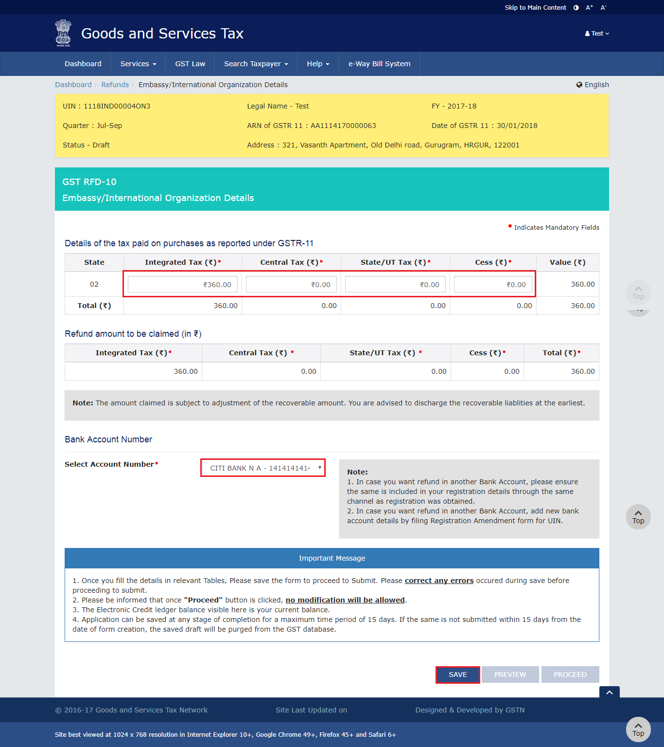 Details of tax paid under GSTR-11
