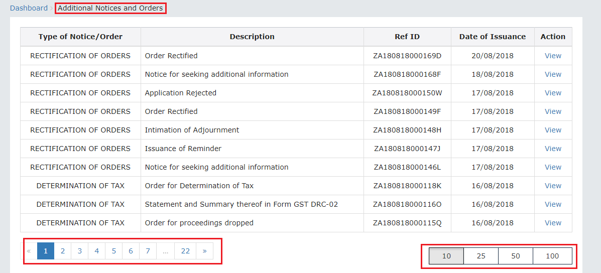 Additional Notices and Orders page