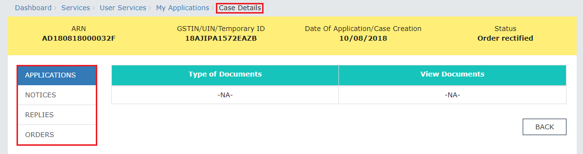 Case Details page