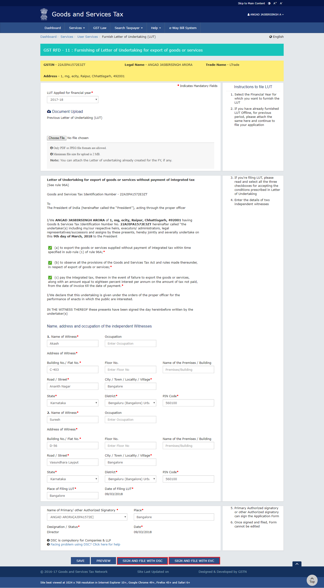 Click Sign and file with DSC