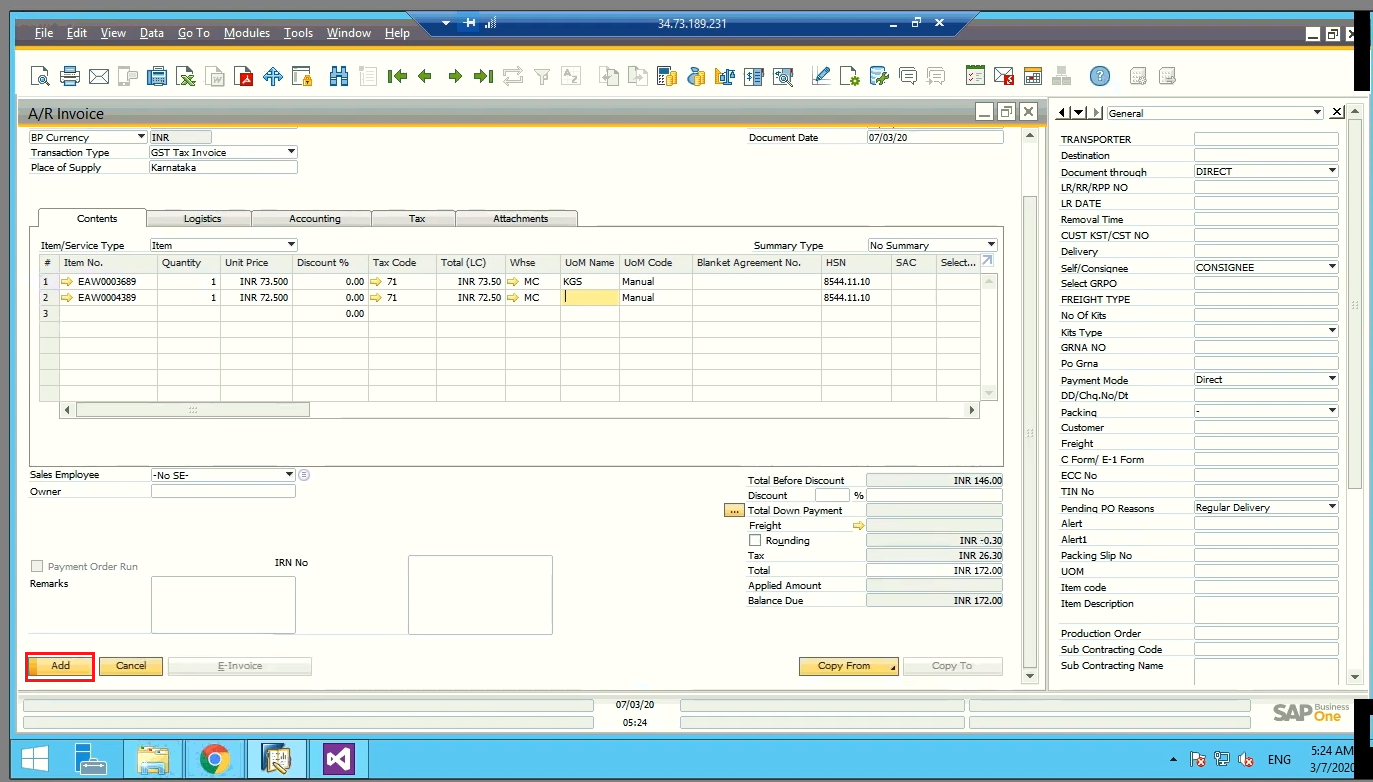 Add SAP invoice