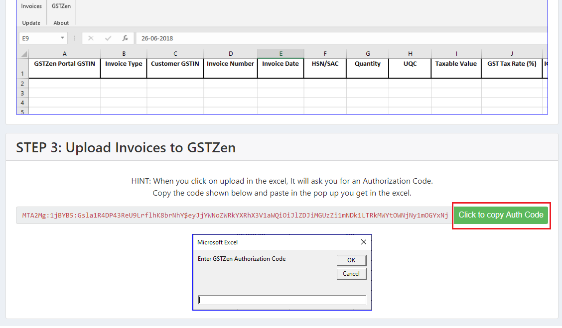 Copy E-Invoice Authorization Code