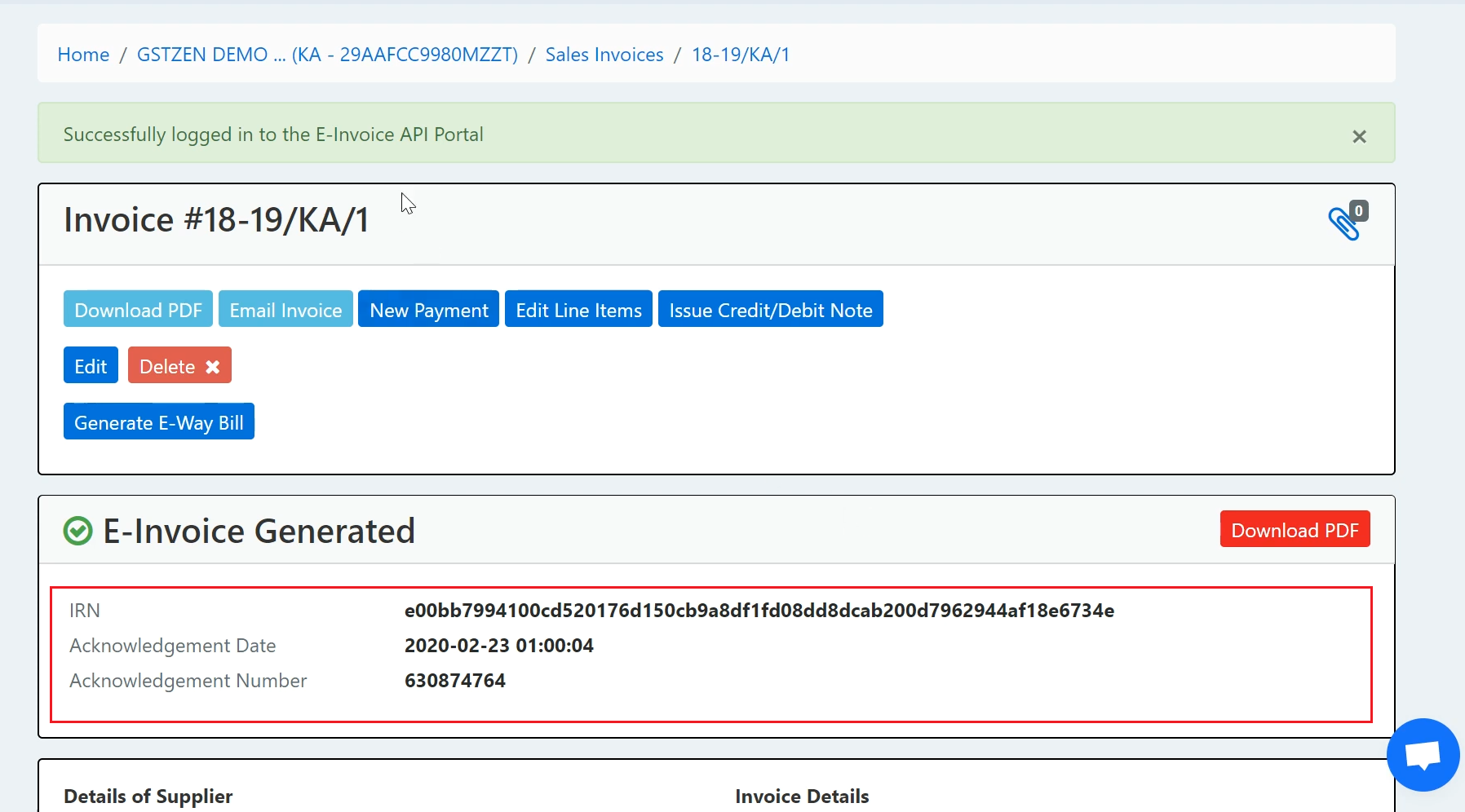 Create E-Invoice