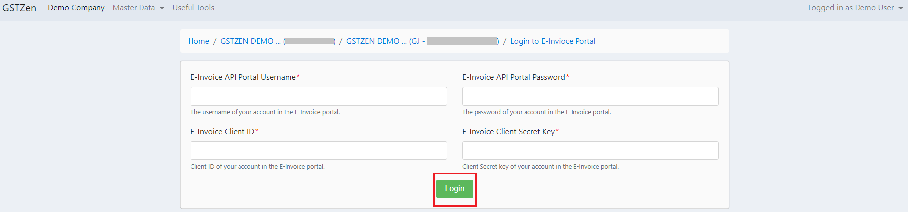 Login to E-Invoice API Portal